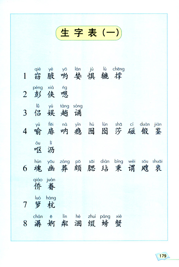 人教版五年级语文上册电子书全书生字表