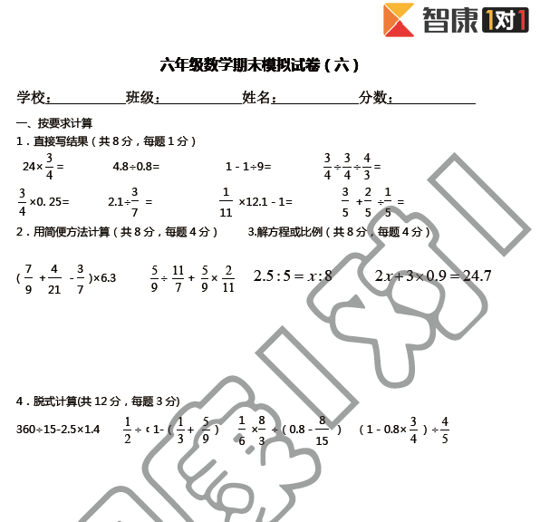 人教版数学小升初期末试卷