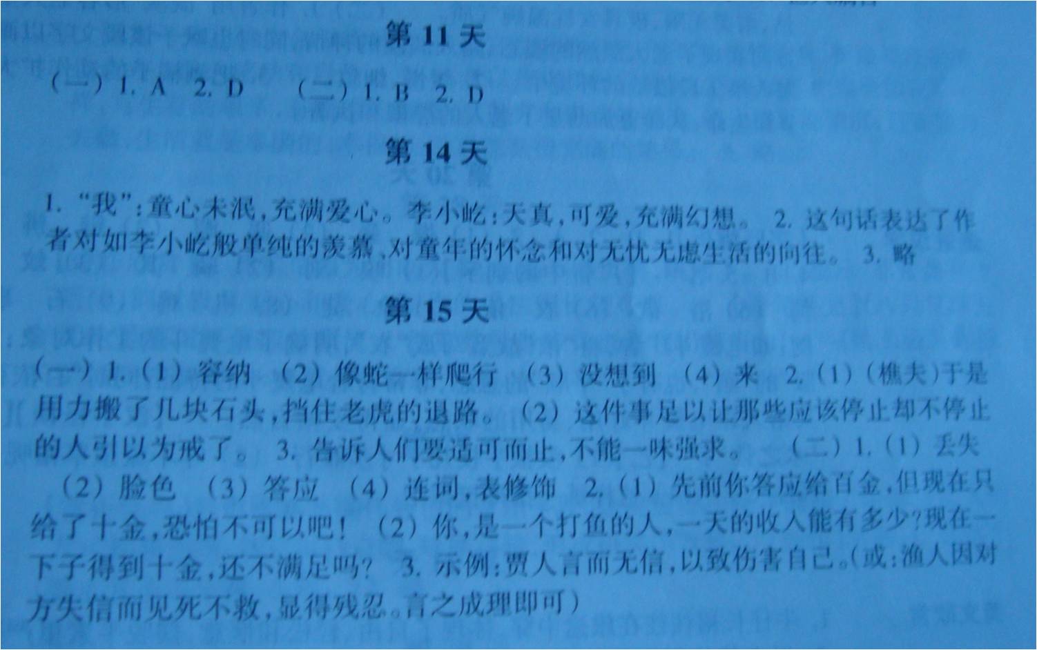 2013年初一语文暑假作业答案(人教版)