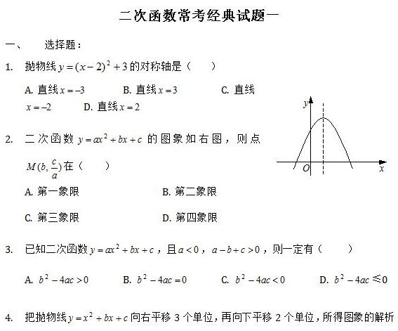 二次函数常考经典试题一