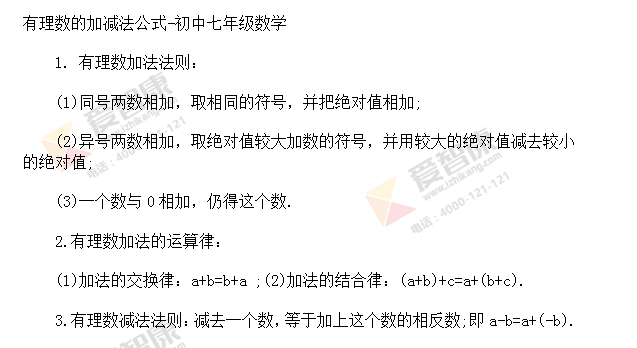 有理数的加减法公式-初中七年级数学_智康1对