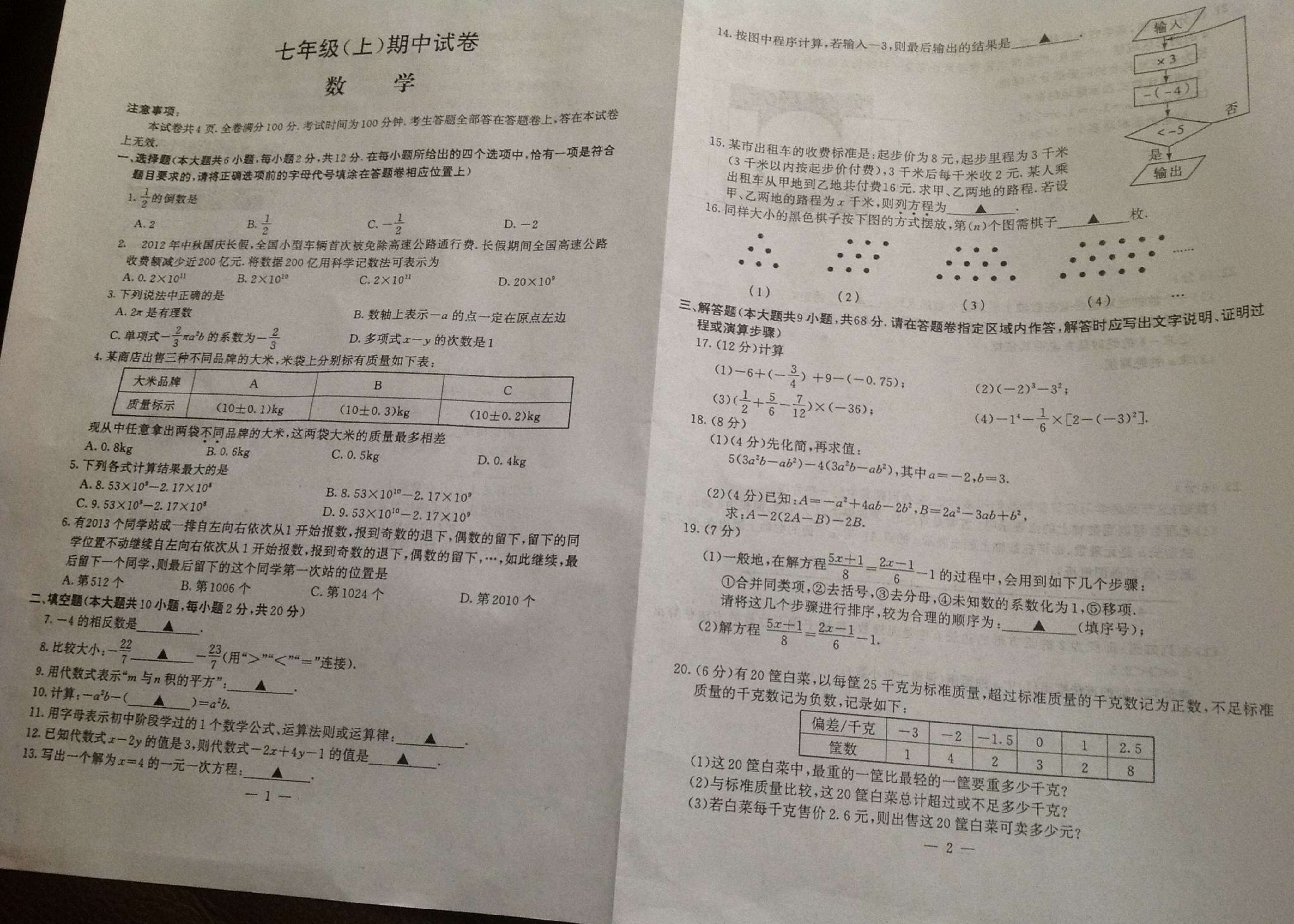 试卷数学初一,你数学试卷,0分数学试卷_大山谷图库