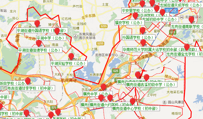 龙岗区初一学位申请学校电子地图2016年深圳龙岗区初一学位申请学校